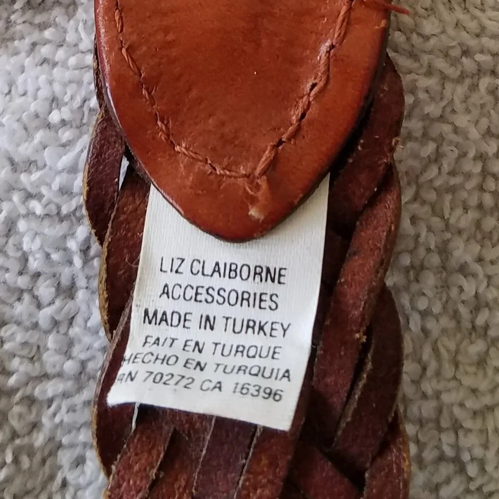LIZ CLAIBOURNE COLLECTIVES BRAIDED LEATHER BELT-BROW BUCKLE, SIZE M/M